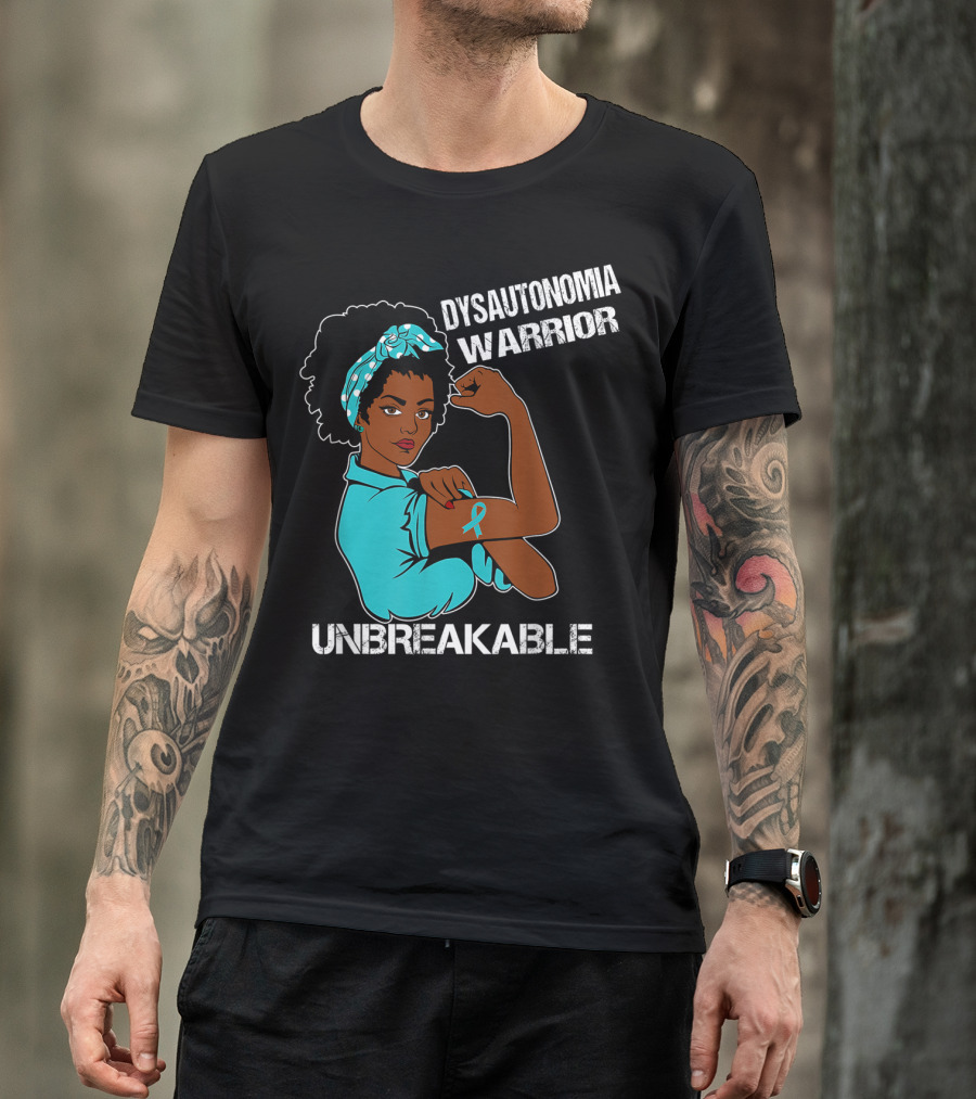 Dysautonomia Warrior Unbreakable Rosie The Riveter Style Blue Awareness T-Shirt