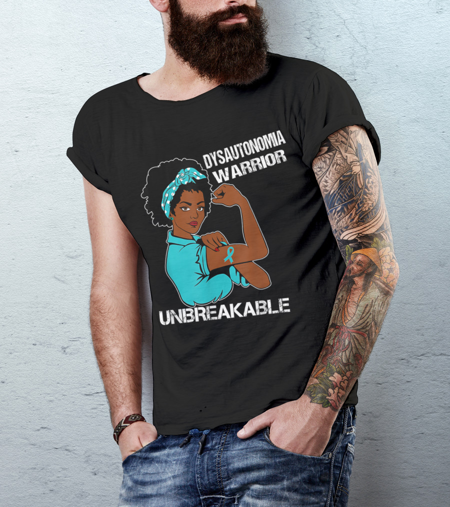 Dysautonomia Warrior Unbreakable Rosie The Riveter Style Blue Awareness T-Shirt