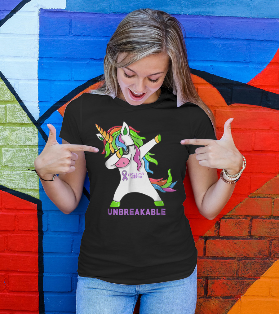 Epilepsy Warrior Unbreakable Dab Unicorn Rainbow Mane T-Shirt