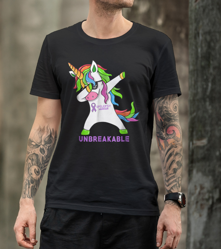Epilepsy Warrior Unbreakable Dab Unicorn Rainbow Mane T-Shirt