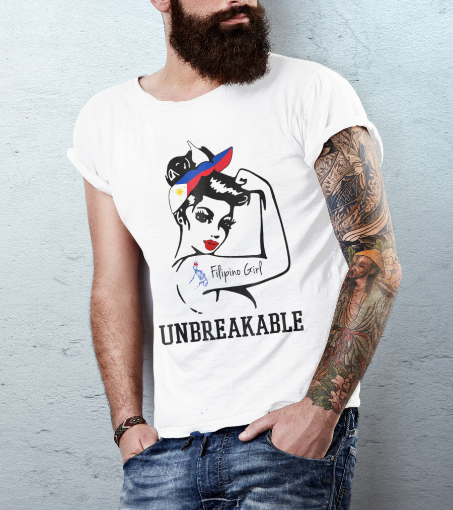 Filipino Girl Unbreakable Rosie The Riveter Style With Philippine Flag Elements T-Shirt