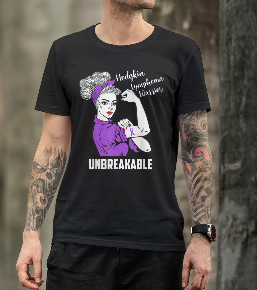 Hodgkin Lymphoma Warrior Unbreakable Rosie The Riveter Awareness T-Shirt