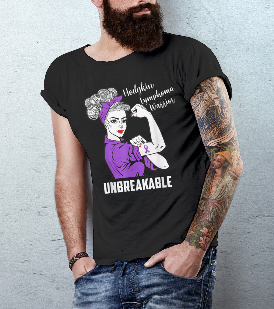 Hodgkin Lymphoma Warrior Unbreakable Rosie The Riveter Awareness T-Shirt