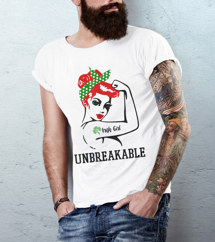 Irish Girl Unbreakable Shamrock Tattoo Rosie Riveter T-Shirt