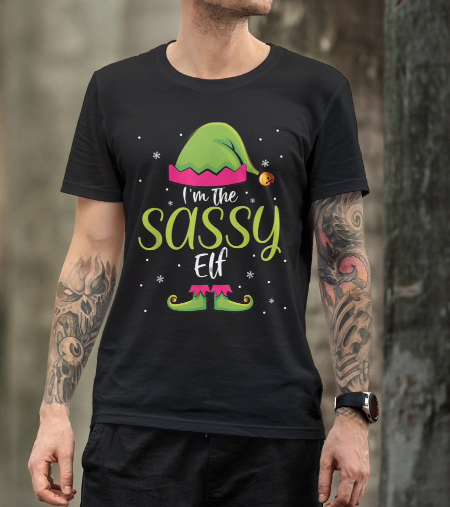 I'm The Sassy Elf Christmas Hat And Shoes Snowflakes T-Shirt