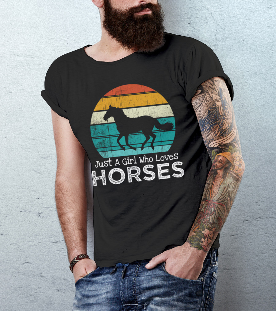 Just A Girl Who Loves Horses Retro Sunset Horse Girls T-Shirt