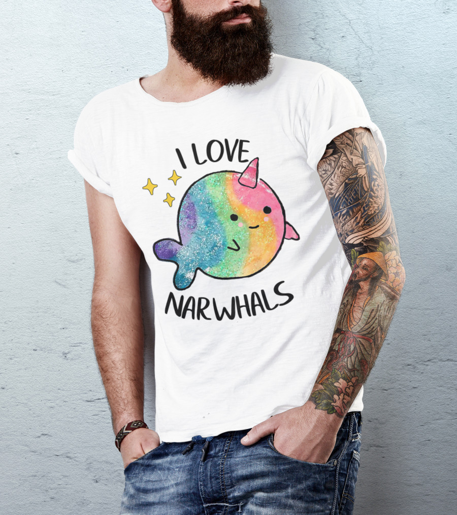 I Love Narwhals Rainbow Whale Kids T-Shirt