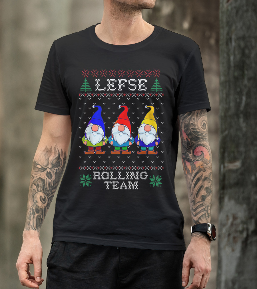 Lefse Rolling Team Christmas Baking Tomte Gnomes Holiday T-Shirt