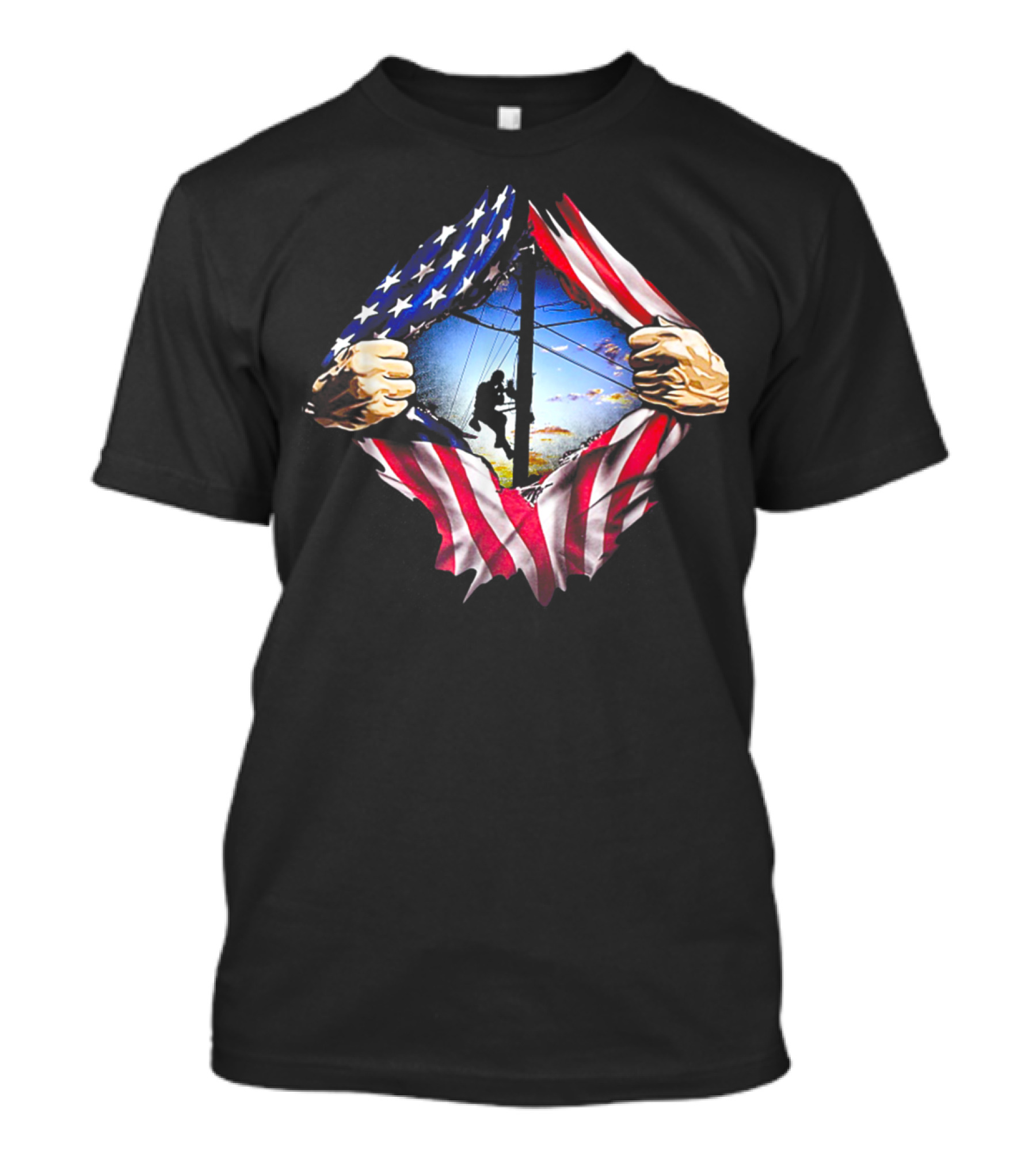 American Flag Lineman USA Patriotic Power Worker T-Shirt