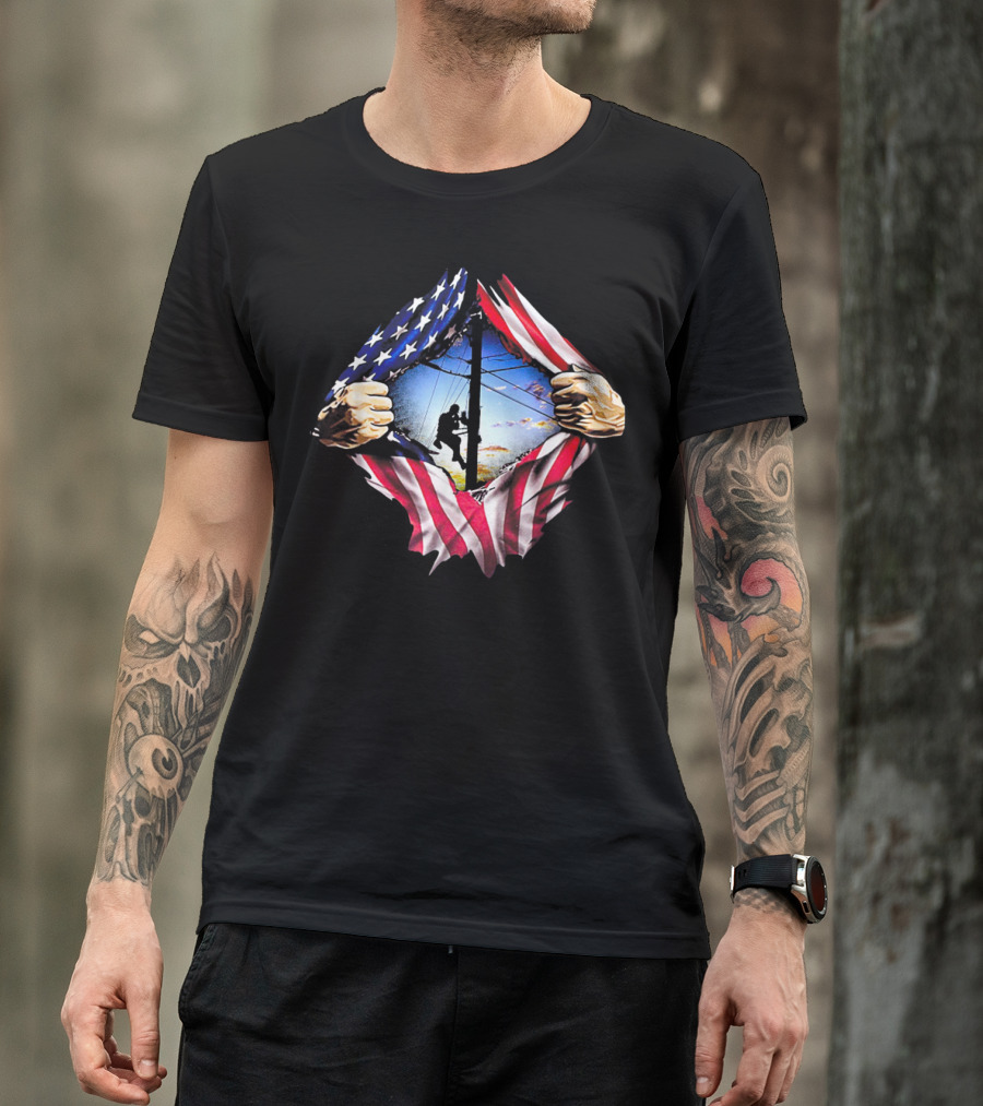 American Flag Lineman USA Patriotic Power Worker T-Shirt