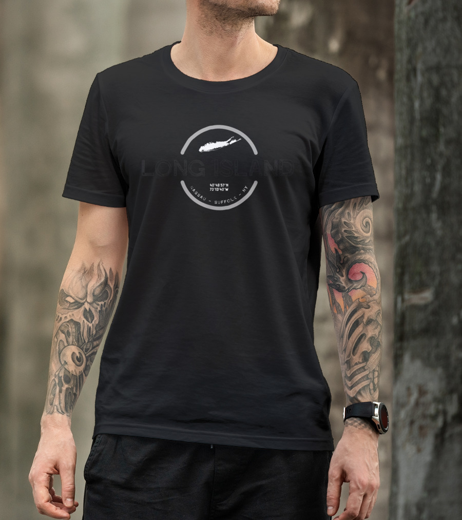 Long Island Coordinates Nassau Suffolk NY Map T-Shirt