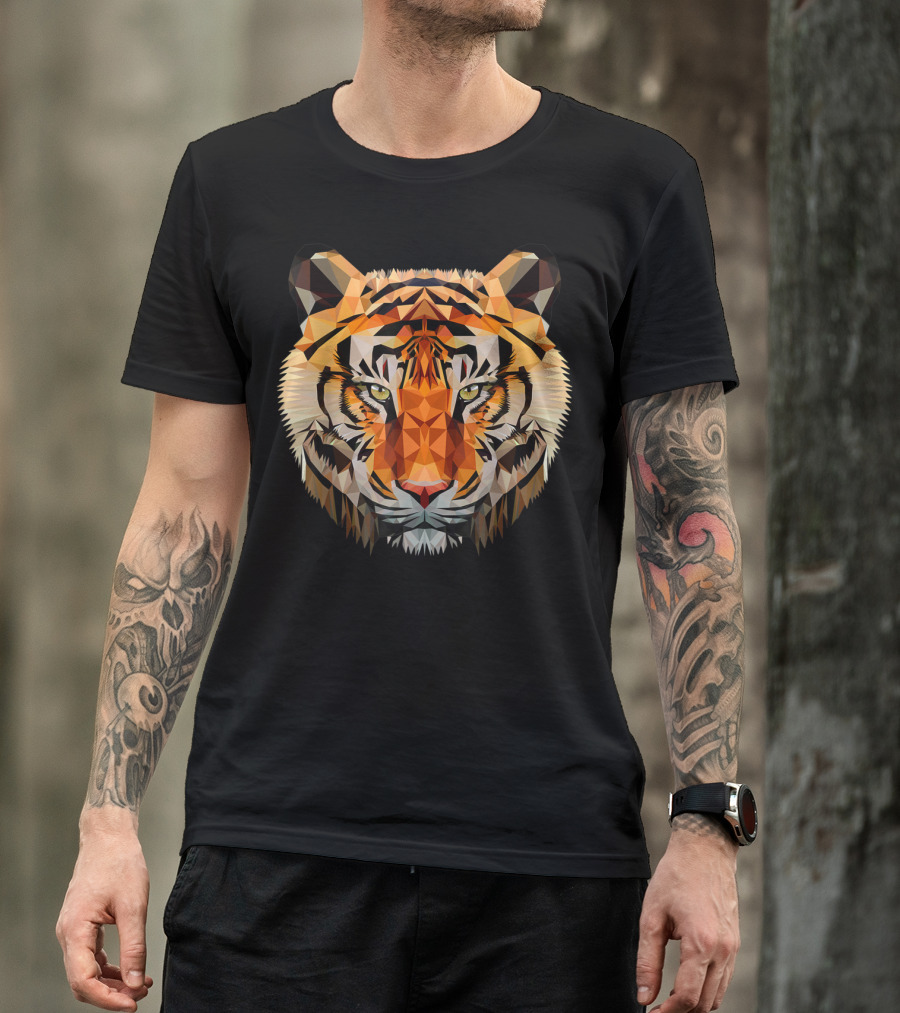 Geometric Triangular Low Poly Tiger Head T-Shirt