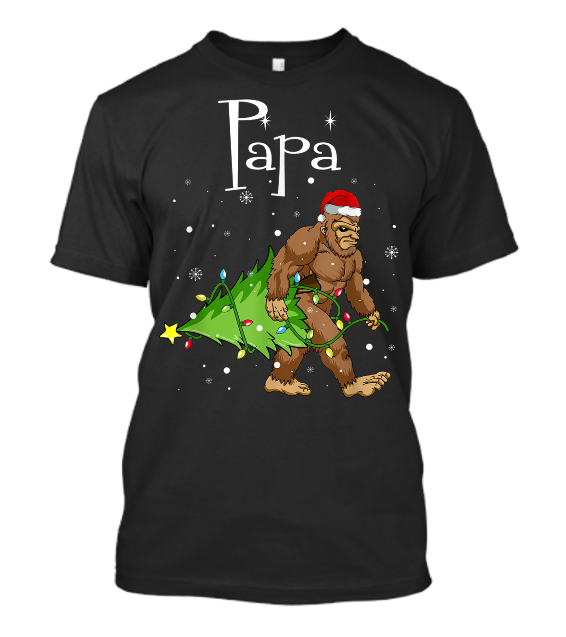 Papa Bigfoot Funny Sasquatch Christmas Tree Santa Hat T-Shirt