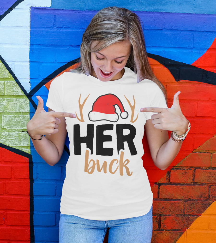 Her Buck Christmas Antlers Santa Hat Matching Mens T-Shirt