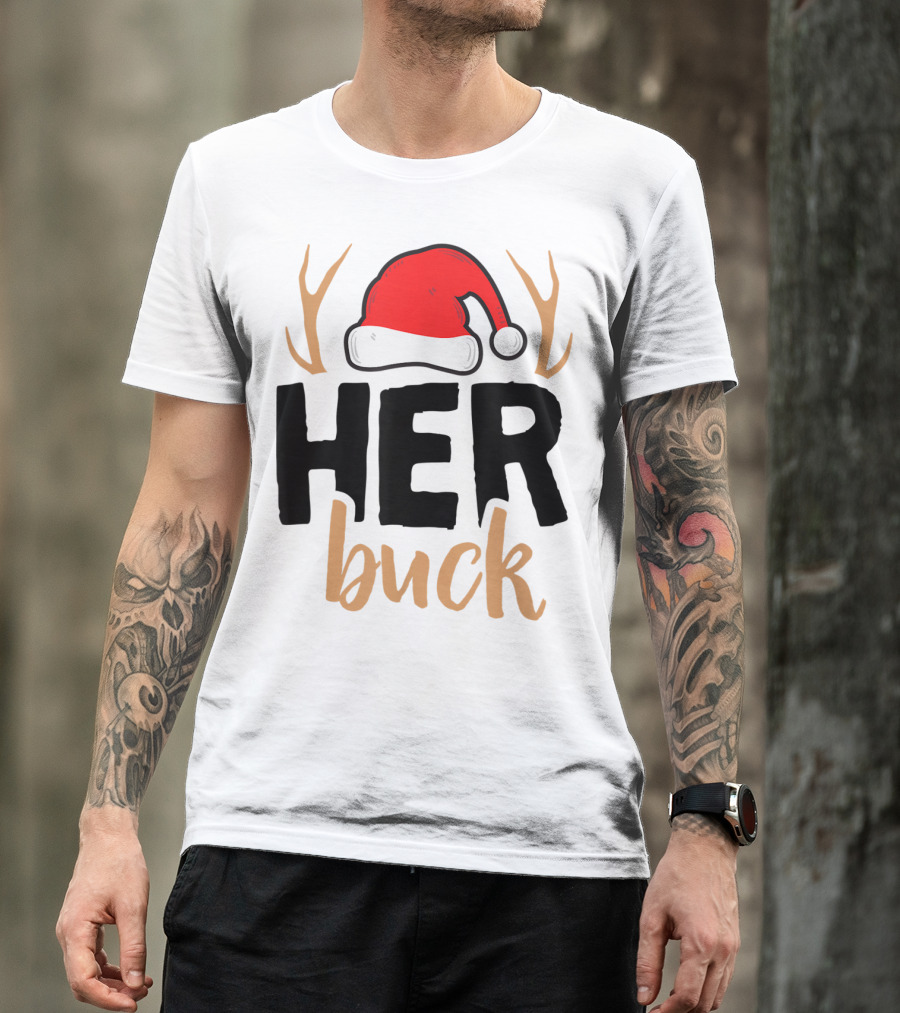 Her Buck Christmas Antlers Santa Hat Matching Mens T-Shirt