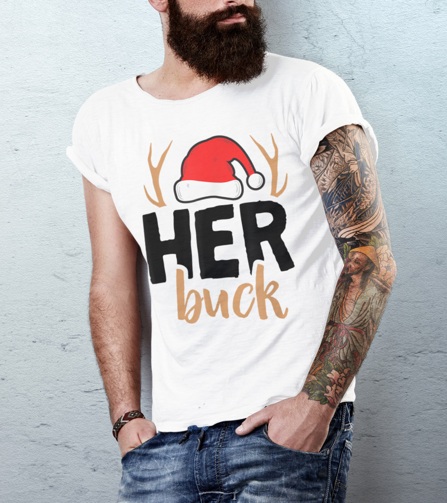 Her Buck Christmas Antlers Santa Hat Matching Mens T-Shirt