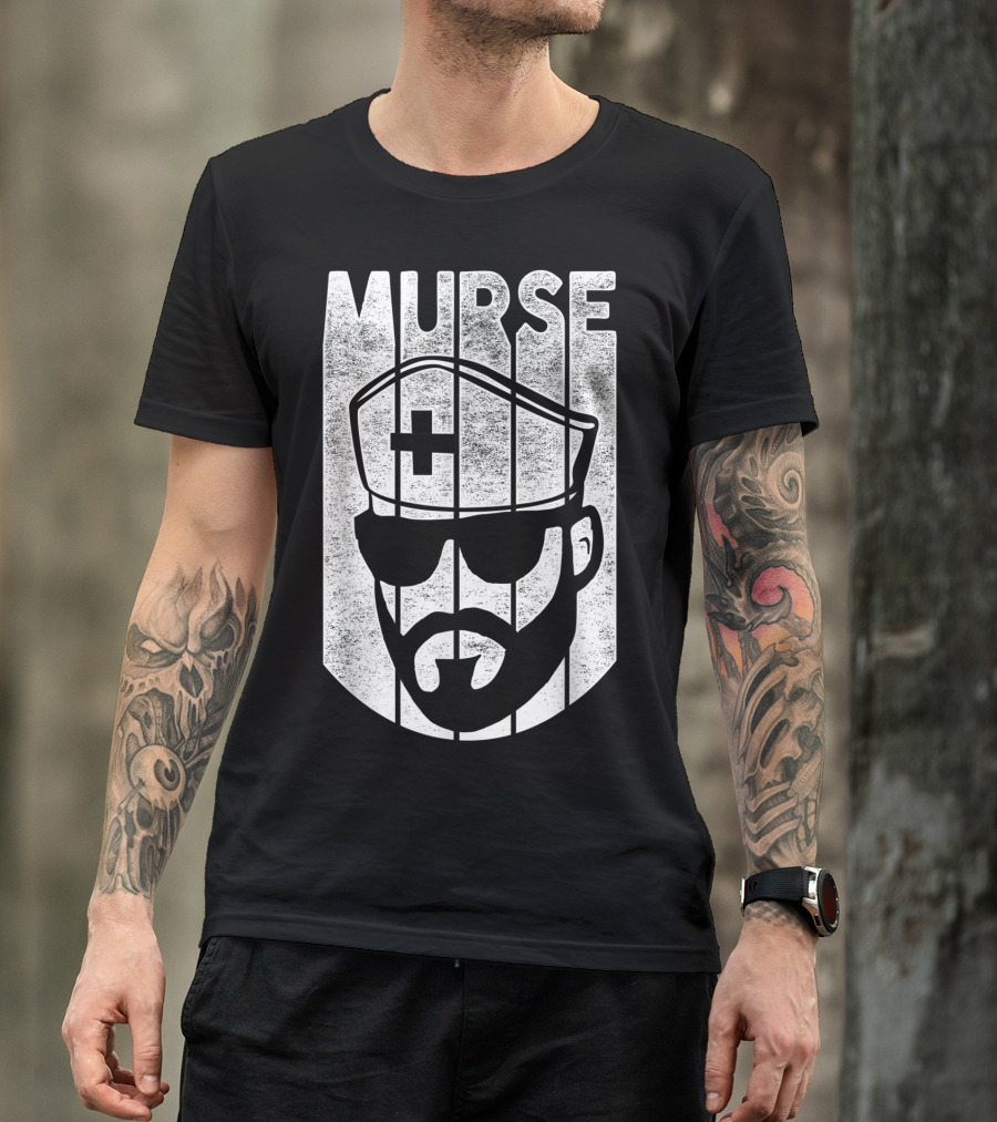 Mens Murse Funny Beard Nurse Male Nurse T-Shirt