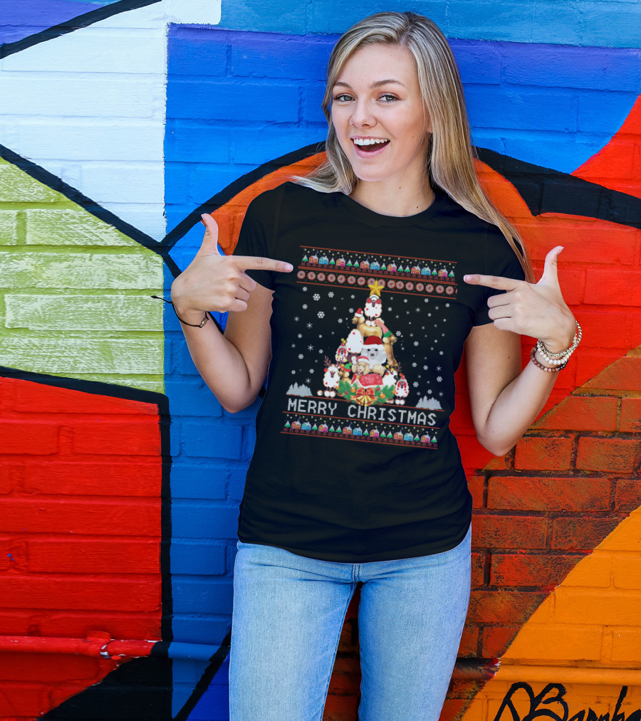 Merry Christmas Poodles And Santa Festive T-Shirt