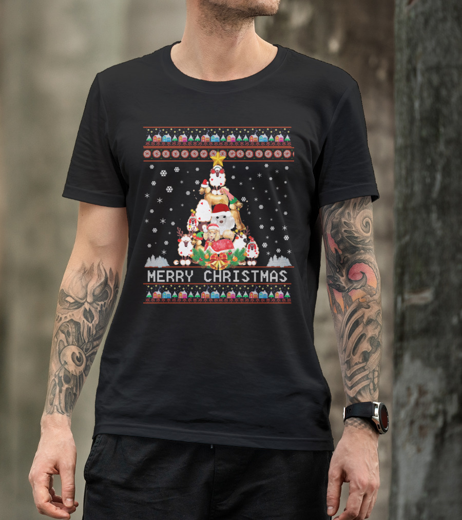 Merry Christmas Poodles And Santa Festive T-Shirt