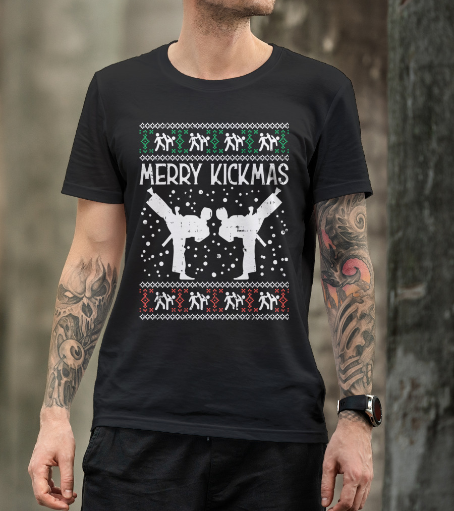 Merry Kickmas Ugly Christmas Karate Jiu Jitsu Martial Arts T-Shirt