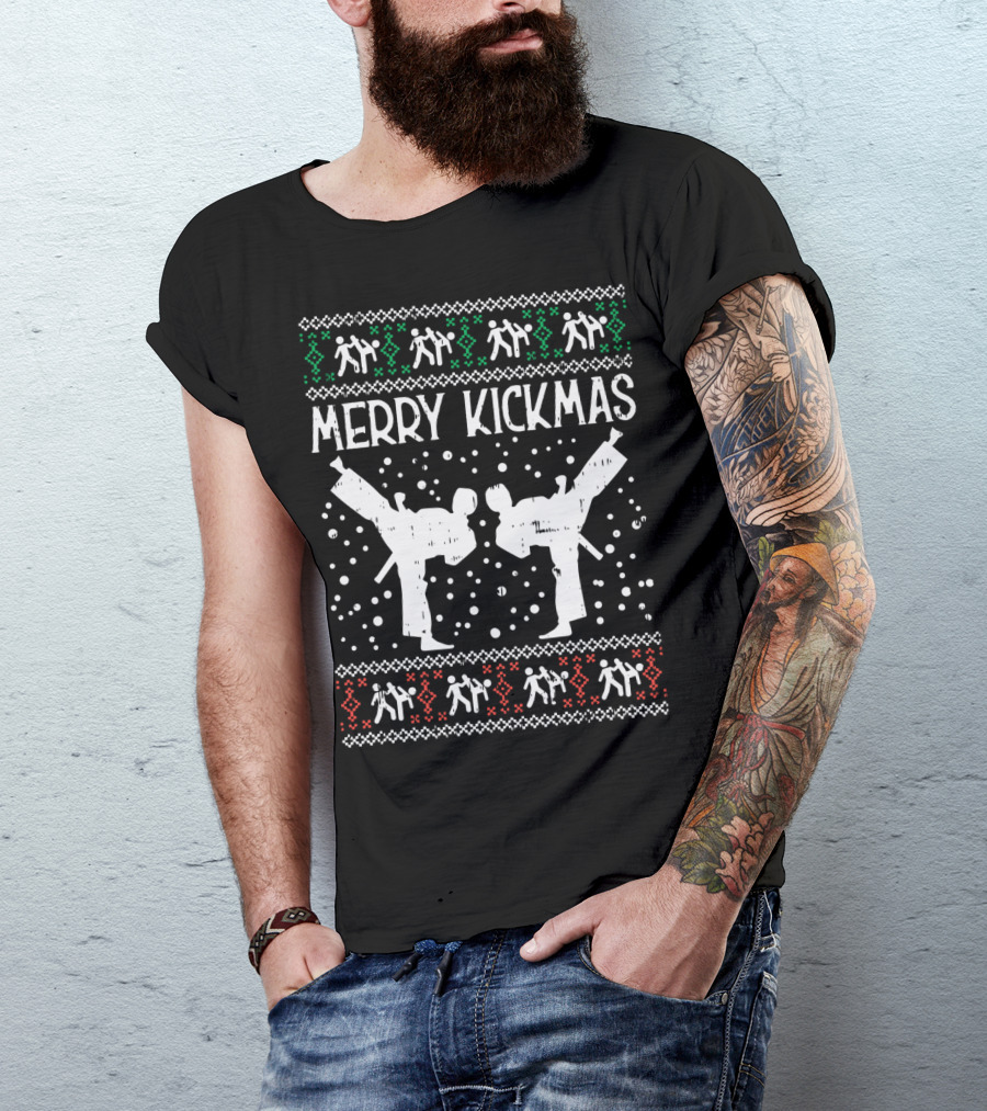 Merry Kickmas Ugly Christmas Karate Jiu Jitsu Martial Arts T-Shirt
