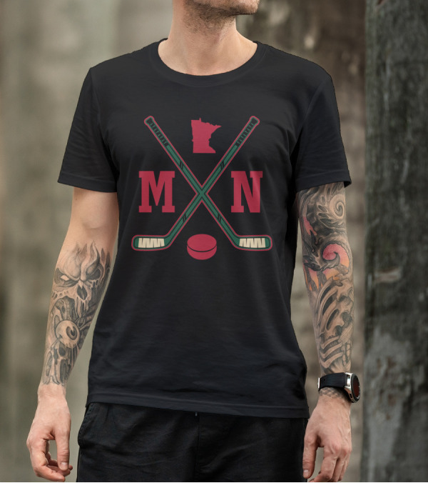 Minnesota MN Ice Hockey Sticks Vintage Wild Red State Outline T-Shirt