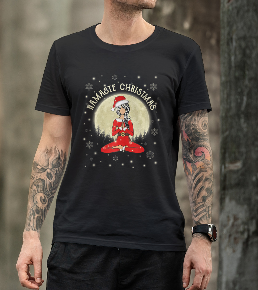Namaste Christmas Peaceful Santa Yoga Moonlight Snowflakes Women's Meditation T-Shirt