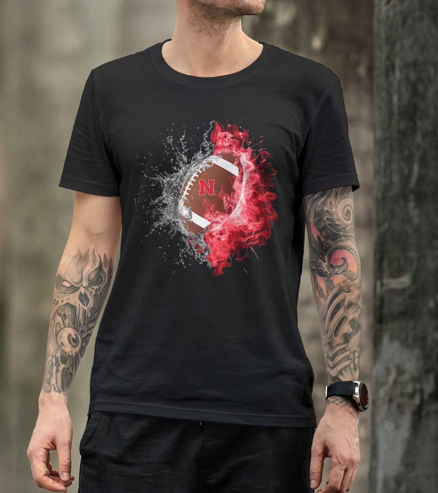 Nebraska Cornhuskers Football Water And Fire Burst T-Shirt