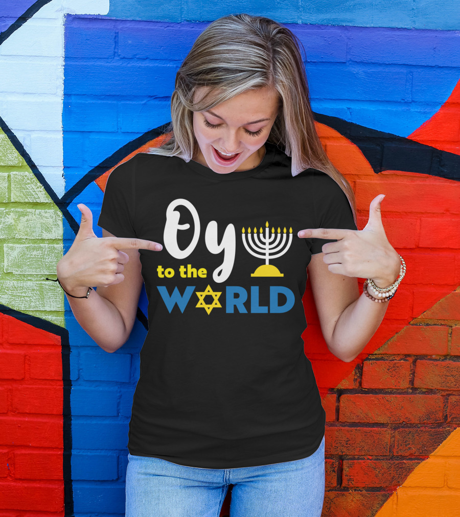 Oy To The World Happy Hanukkah Menorah Star T-Shirt