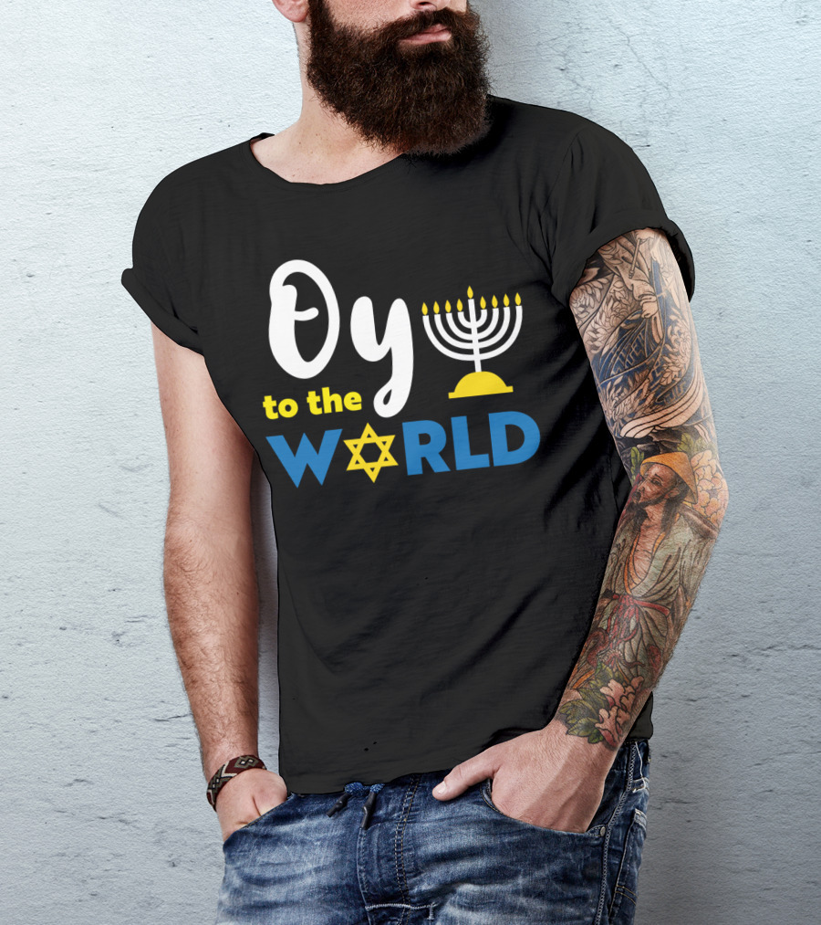 Oy To The World Happy Hanukkah Menorah Star T-Shirt