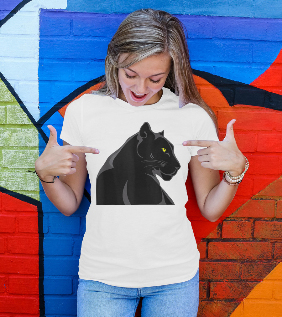 Panthera Cat Leopard Melanistic Black Panther Yellow Eyes T-Shirt