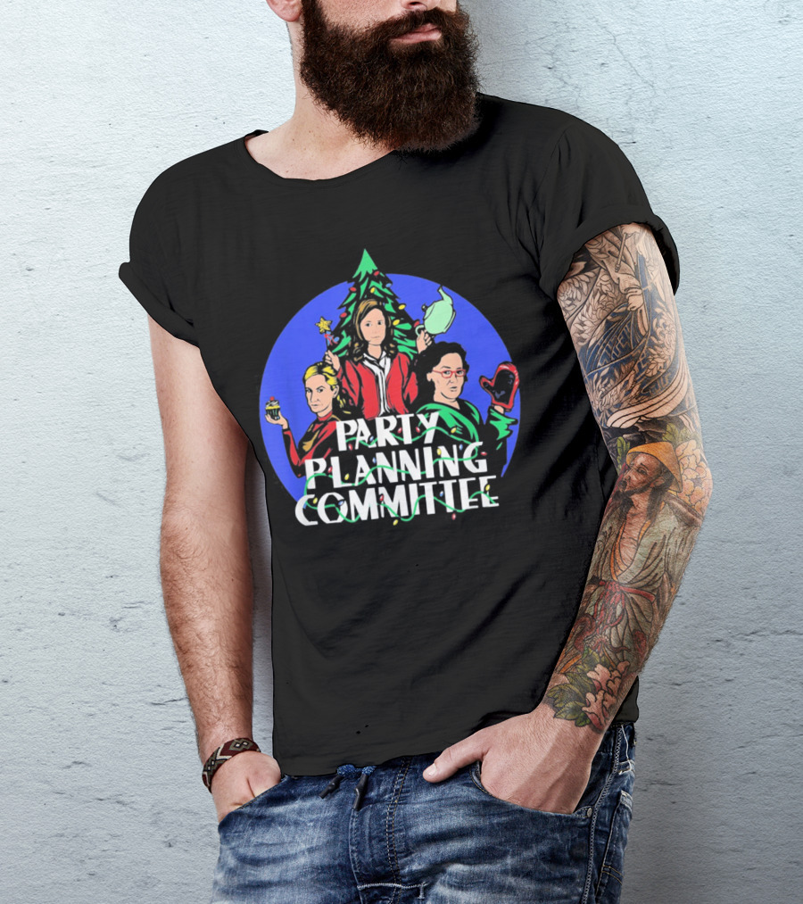 Party Planning Committee Christmas Fun With Tree Background T-Shirt