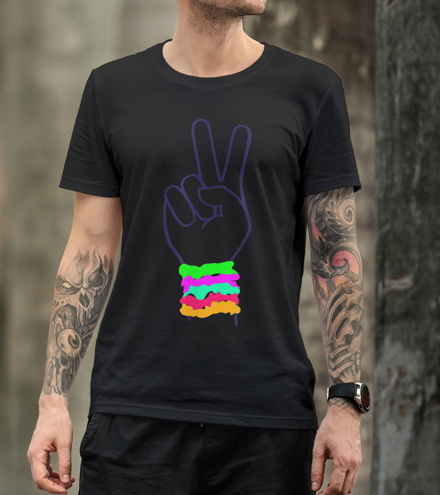 Peace Hand Sign With Colorful Scrunchies T-Shirt