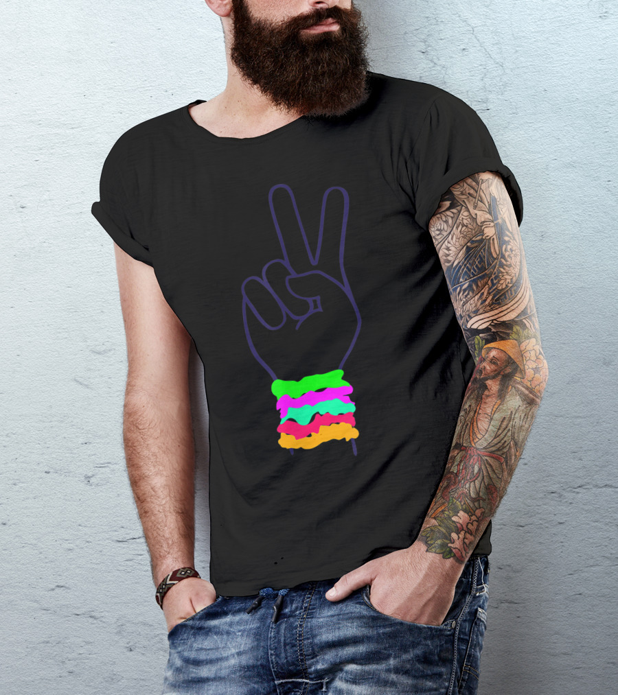 Peace Hand Sign With Colorful Scrunchies T-Shirt