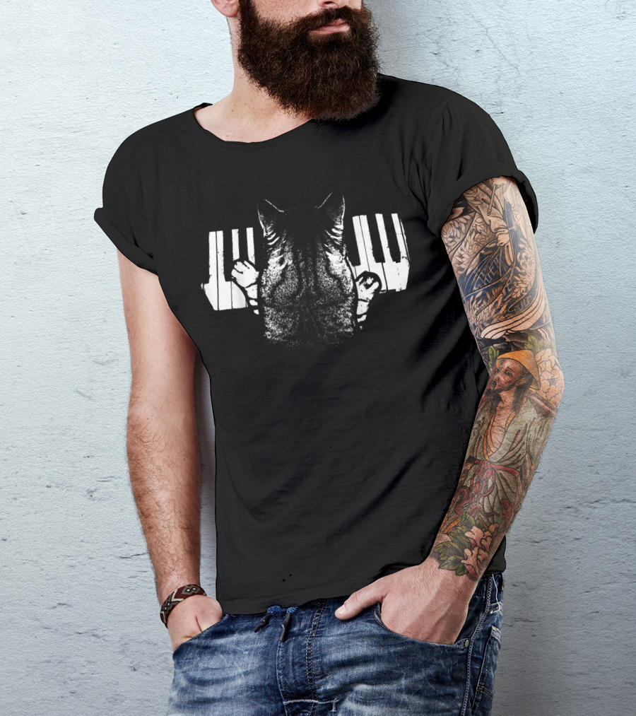 Piano Playing Cat For Funny Cat Lovers Music T-Shirt
