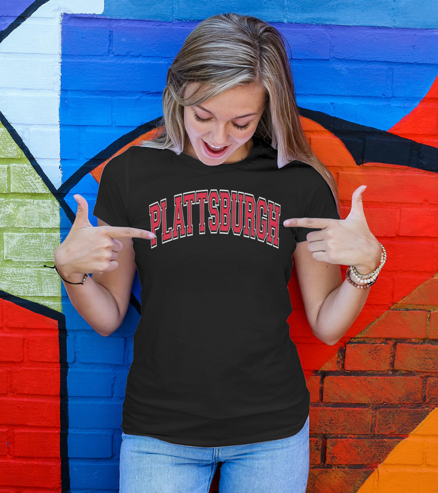 Plattsburgh Varsity Red Text Arch Style Classic Bold Letters T-Shirt