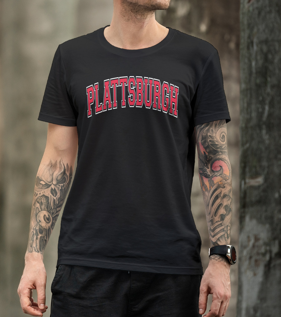 Plattsburgh Varsity Red Text Arch Style Classic Bold Letters T-Shirt