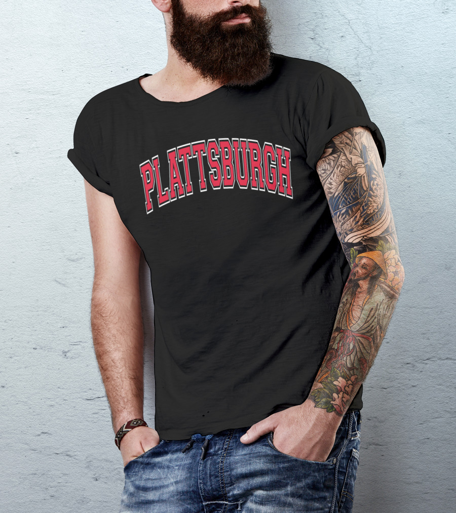Plattsburgh Varsity Red Text Arch Style Classic Bold Letters T-Shirt