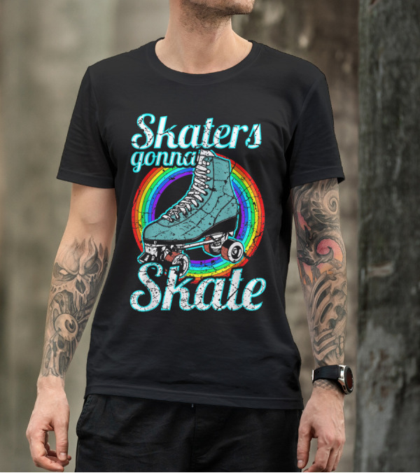 Retro Skaters Gonna Skate Roller Skate Vintage Style Rainbow T-Shirt