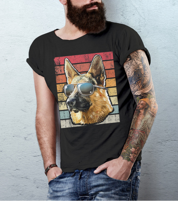 Retro Vintage German Shepherd Wearing Sunglasses T-Shirt