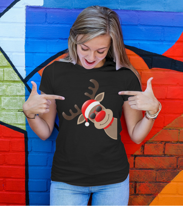 Rudolph Red Nose Reindeer Santa Hat Sunglasses T-Shirt