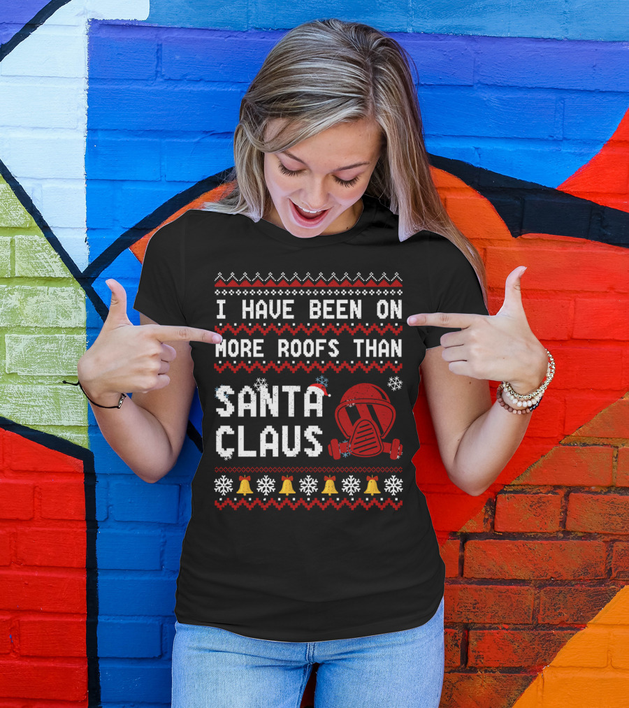 I Have Been On More Roofs Than Santa Claus Firefighter Helmet Holiday Bells Snowflakes T-Shirt
