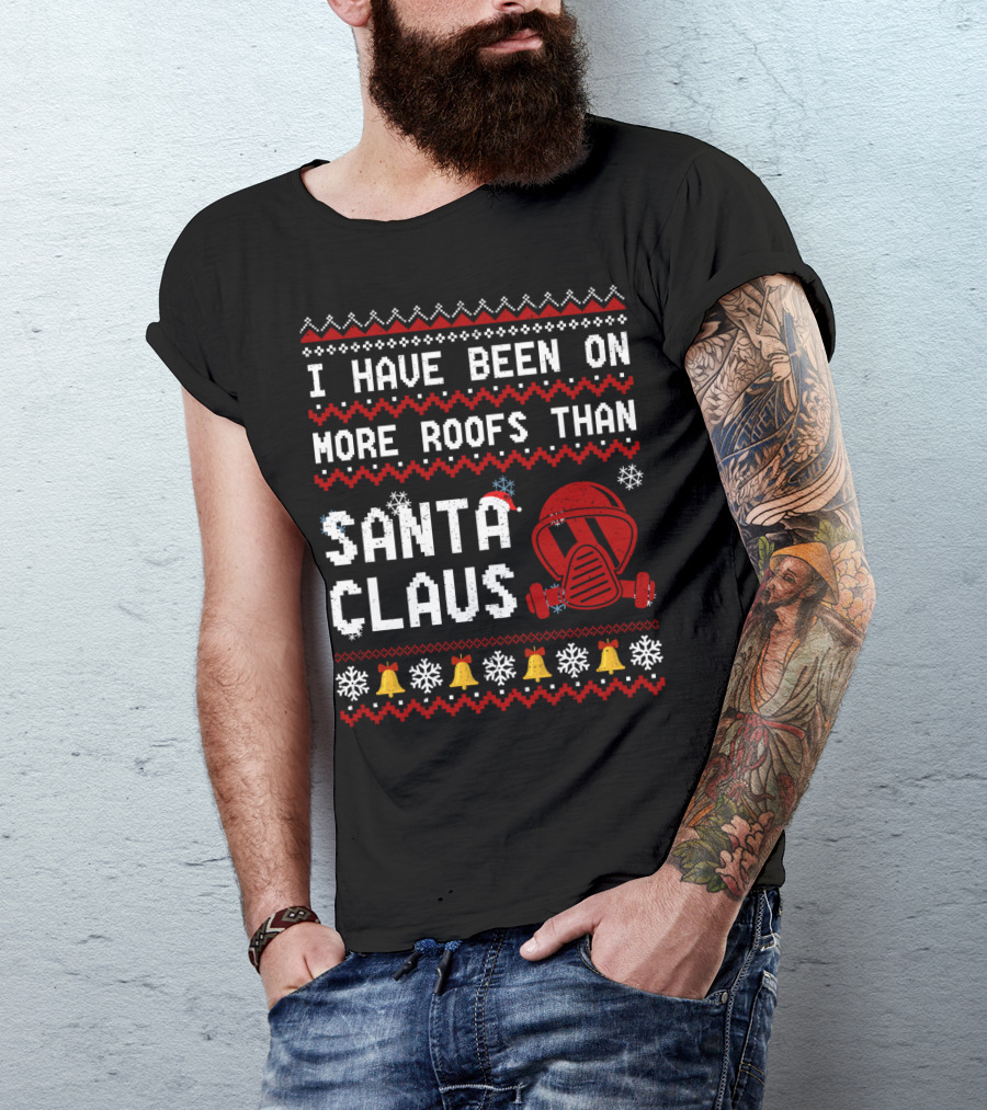 I Have Been On More Roofs Than Santa Claus Firefighter Helmet Holiday Bells Snowflakes T-Shirt