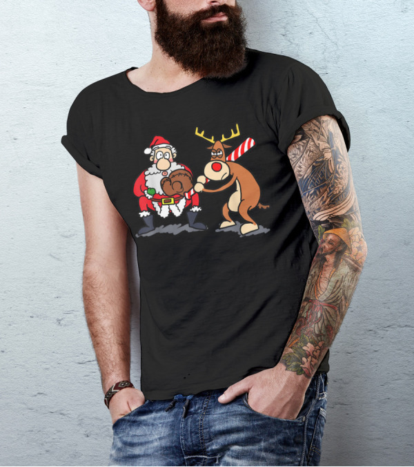 Santa Reindeer Candy Cane Baseball Softball Player Christmas T-Shirt