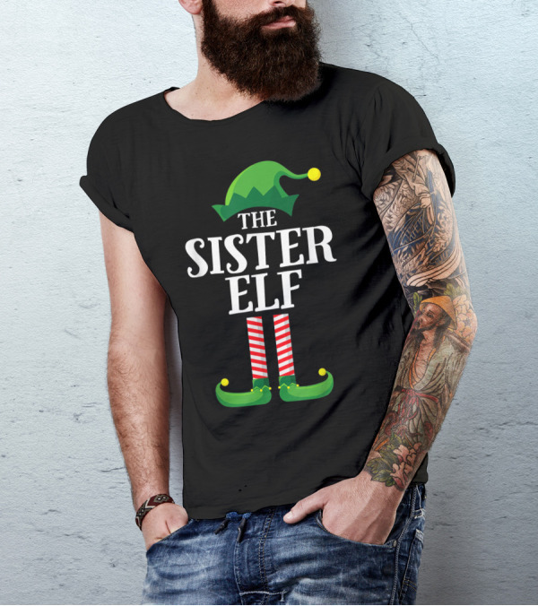 The Sister Elf Matching Family Group Christmas Hat And Shoes T-Shirt