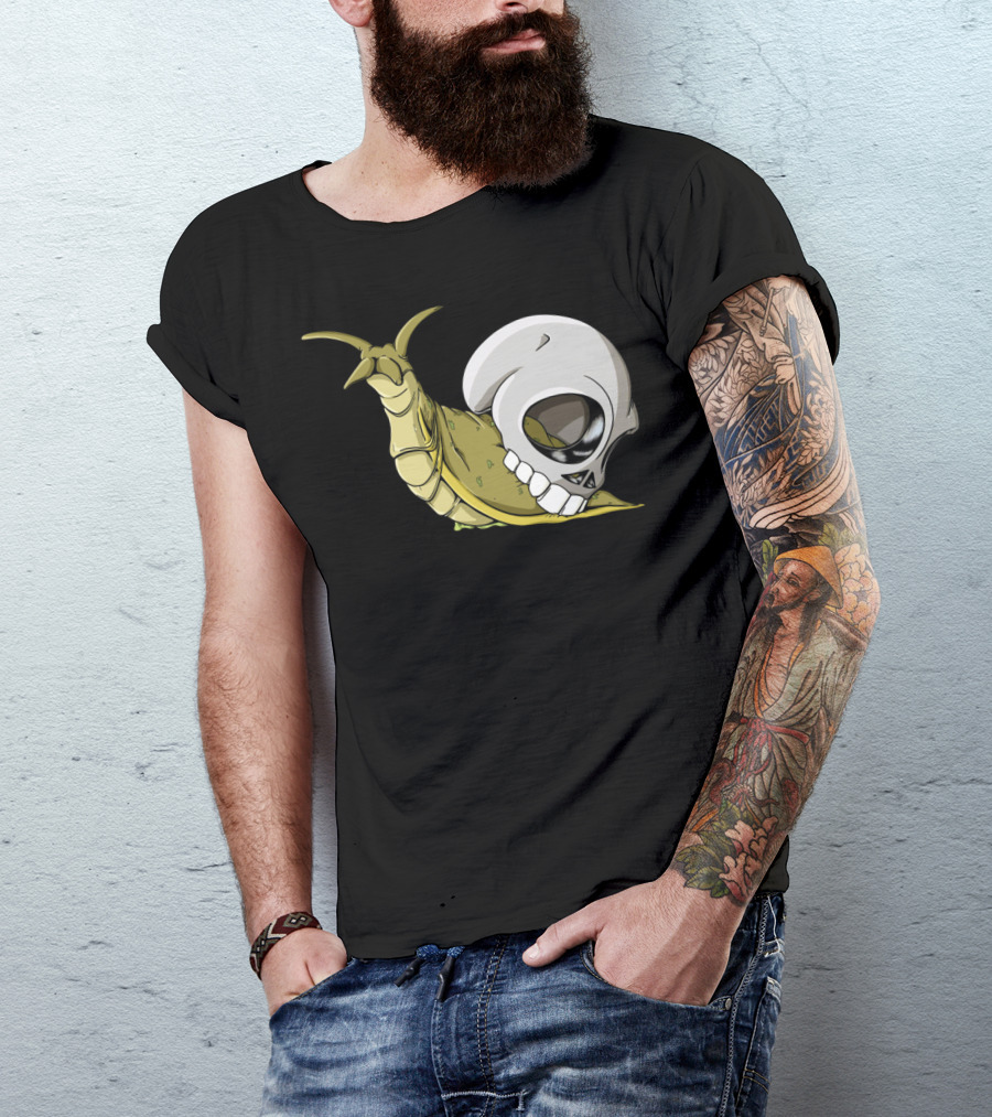 Skullug Funny Mix Skull With Slug Shell T-Shirt
