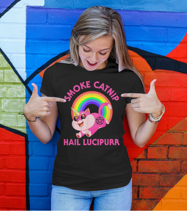 Smoke Catnip Hail Lucipurr Rainbow Unicorn Satanic Cat T-Shirt