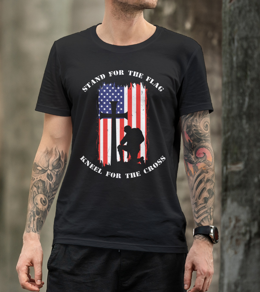 Stand For The Flag Kneel For The Cross Soldier American Flag Cross T-Shirt