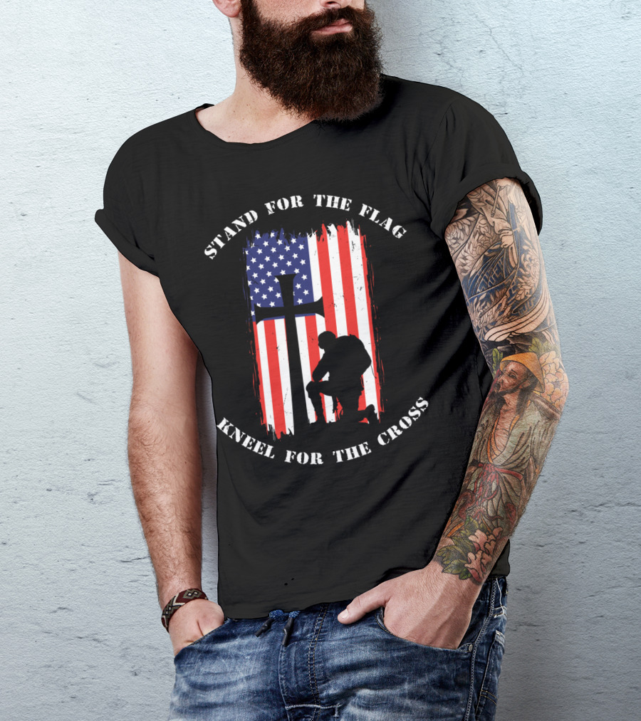 Stand For The Flag Kneel For The Cross Soldier American Flag Cross T-Shirt