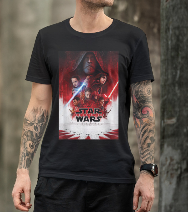 Star Wars The Last Jedi Movie Poster Iconic Characters Light Side And Dark Side Duel T-Shirt